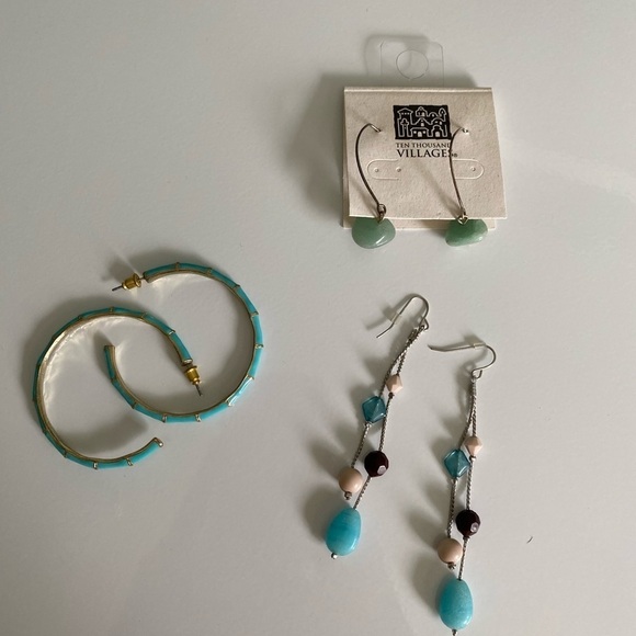 Jewelry - (3) Pairs of Turquoise Color Pierced Earrings